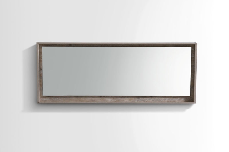 KubeBath Bliss 70" Framed Rectangle Bathroom Mirror With Shelve Nature Wood Finish - KB70NW-M