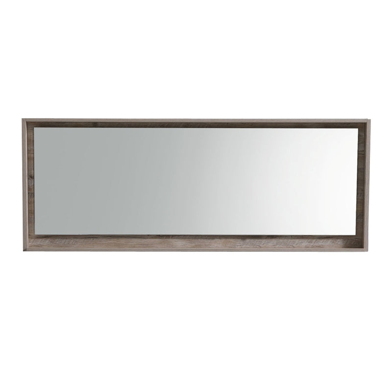 KubeBath Bliss 70" Framed Rectangle Bathroom Mirror With Shelve Nature Wood Finish - KB70NW-M