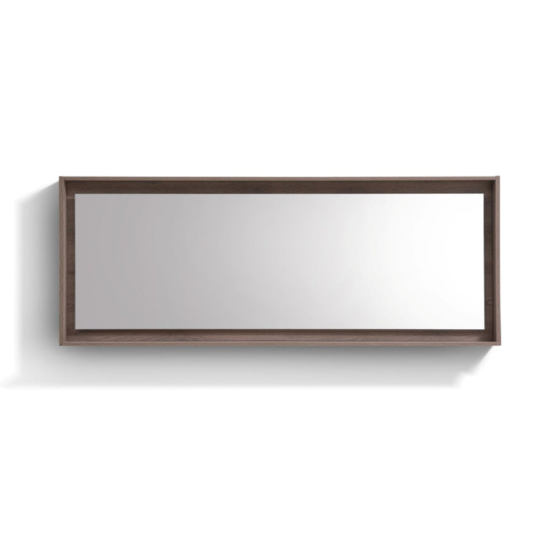 KubeBath Bliss 80" Framed Rectangle Bathroom Mirror With Shelve Butternut Finish - KB80BTN-M