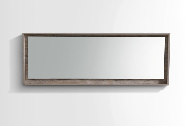 KubeBath Bliss 80" Framed Rectangle Bathroom Mirror With Shelve Nature Wood Finish - KB80NW-M