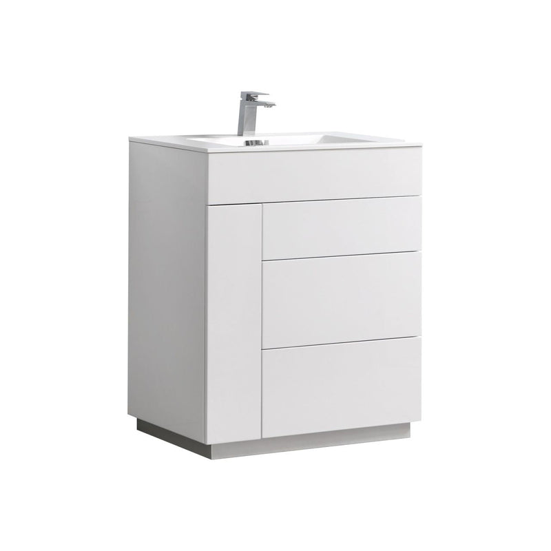 Kube Bath Milano 30" High Gloss White Modern Bathroom Vanity - KFM30-GW