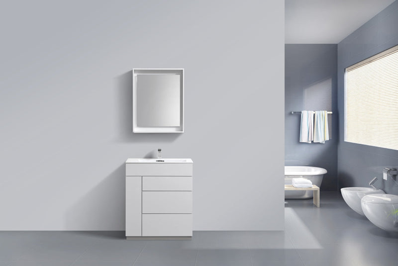 Kube Bath Milano 30" High Gloss White Modern Bathroom Vanity - KFM30-GW