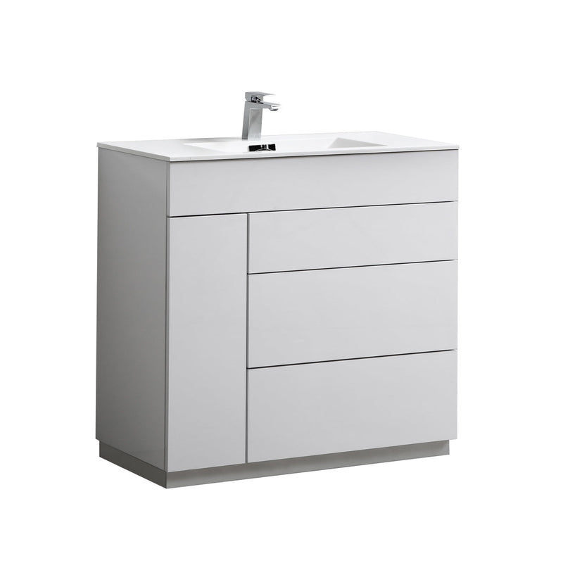 Kube Bath Milano 36" High Gloss White Modern Bathroom Vanity - KFM36-GW
