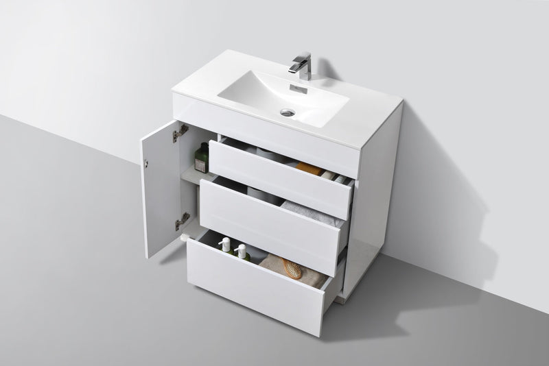 Kube Bath Milano 36" High Gloss White Modern Bathroom Vanity - KFM36-GW