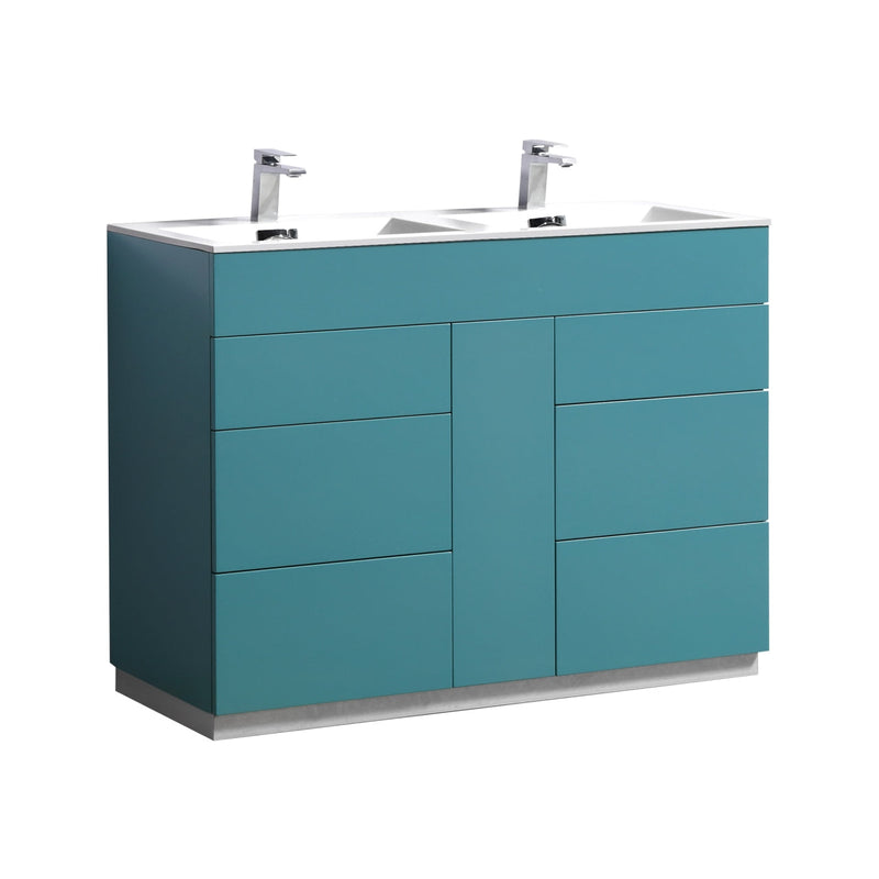 Kube Bath Milano 48" Double Sink Teal Green Modern Bathroom Vanity - KFM48D-TG