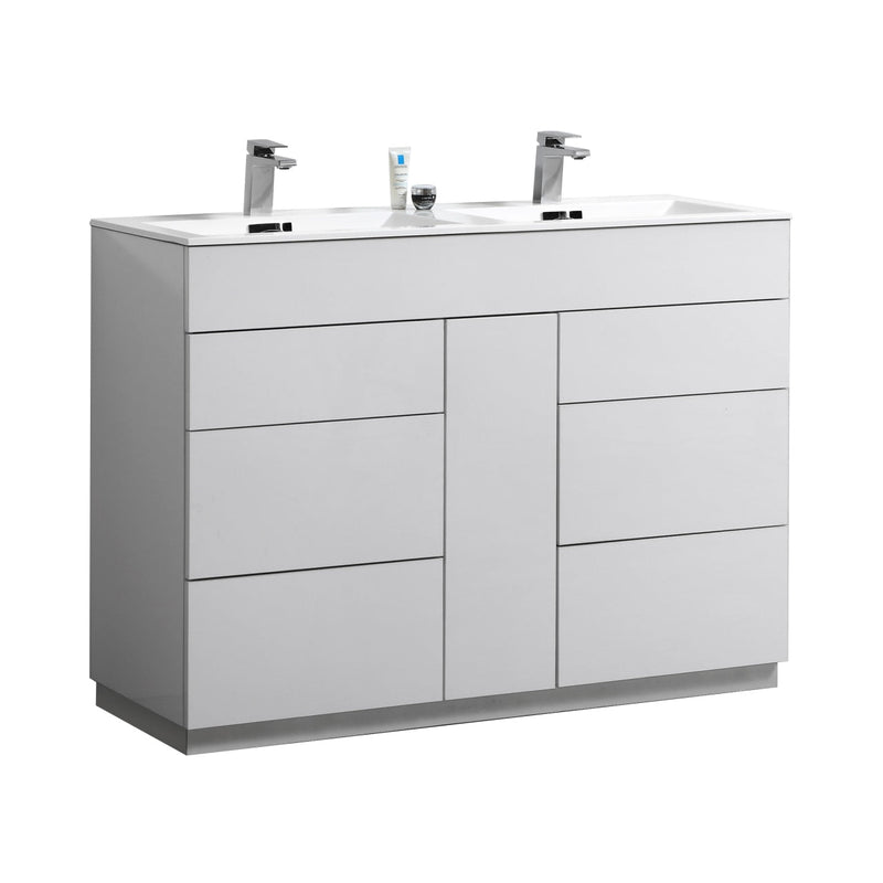 Kube Bath Milano 48" Double Sink High Gloss White Modern Bathroom Vanity - KFM48D-GW