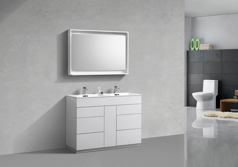 Kube Bath Milano 48" Double Sink High Gloss White Modern Bathroom Vanity - KFM48D-GW