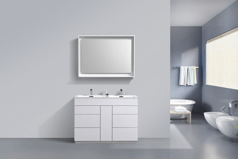 Kube Bath Milano 48" Double Sink High Gloss White Modern Bathroom Vanity - KFM48D-GW