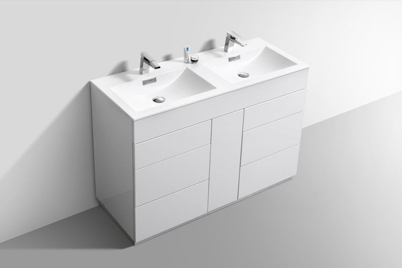 Kube Bath Milano 48" Double Sink High Gloss White Modern Bathroom Vanity - KFM48D-GW