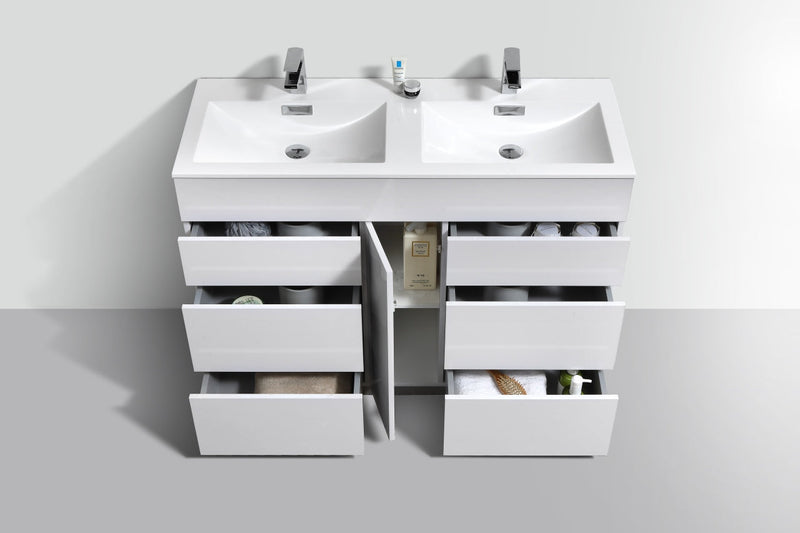 Kube Bath Milano 48" Double Sink High Gloss White Modern Bathroom Vanity - KFM48D-GW