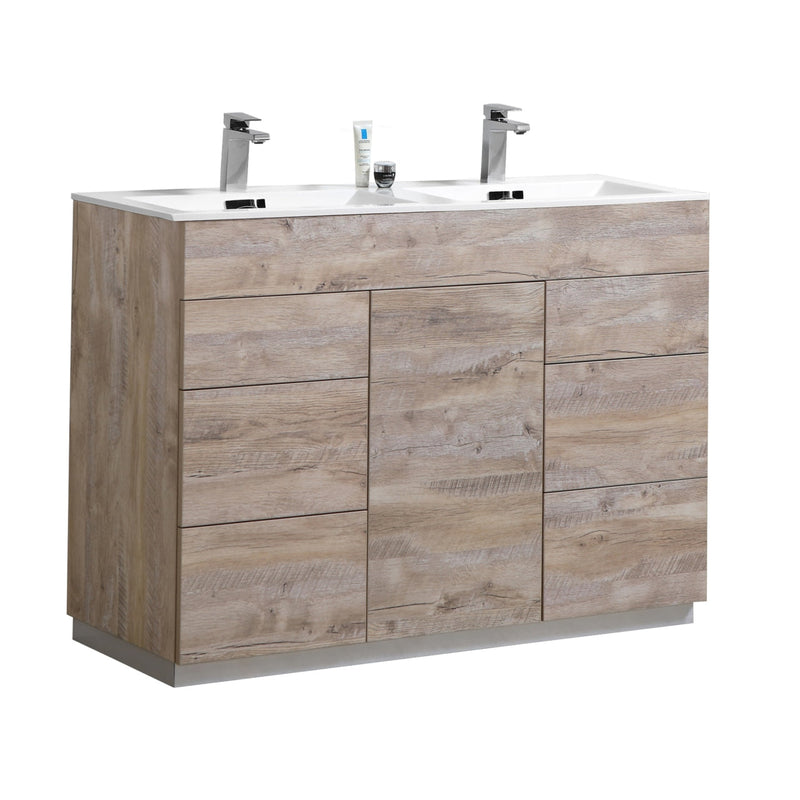 Kube Bath Milano 48" Double Sink Nature Wood Modern Bathroom Vanity - KFM48D-NW