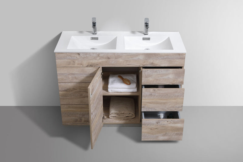 Kube Bath Milano 48" Double Sink Nature Wood Modern Bathroom Vanity - KFM48D-NW
