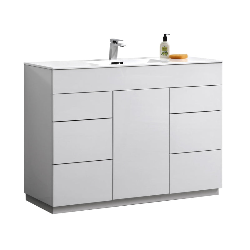 Kube Bath Milano 48" Single Sink High Gloss White Modern Bathroom Vanity - KFM48S-GW