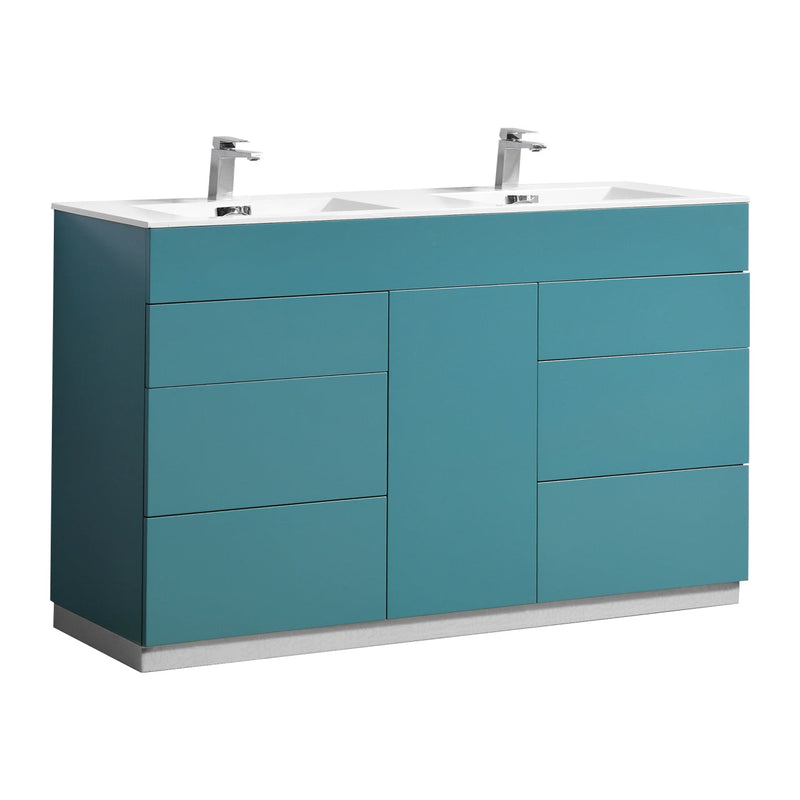 Kube Bath Milano 60" Double Sink Teal Green Modern Bathroom Vanity - KFM60D-TG
