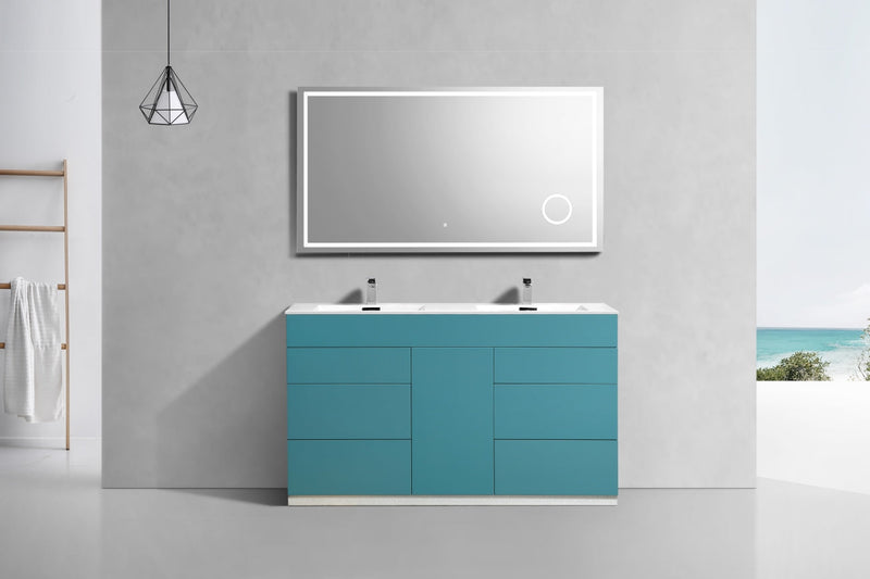 Kube Bath Milano 60" Double Sink Teal Green Modern Bathroom Vanity - KFM60D-TG