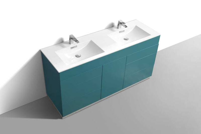 Kube Bath Milano 60" Double Sink Teal Green Modern Bathroom Vanity - KFM60D-TG