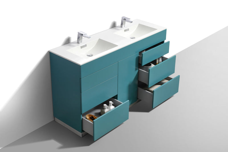 Kube Bath Milano 60" Double Sink Teal Green Modern Bathroom Vanity - KFM60D-TG