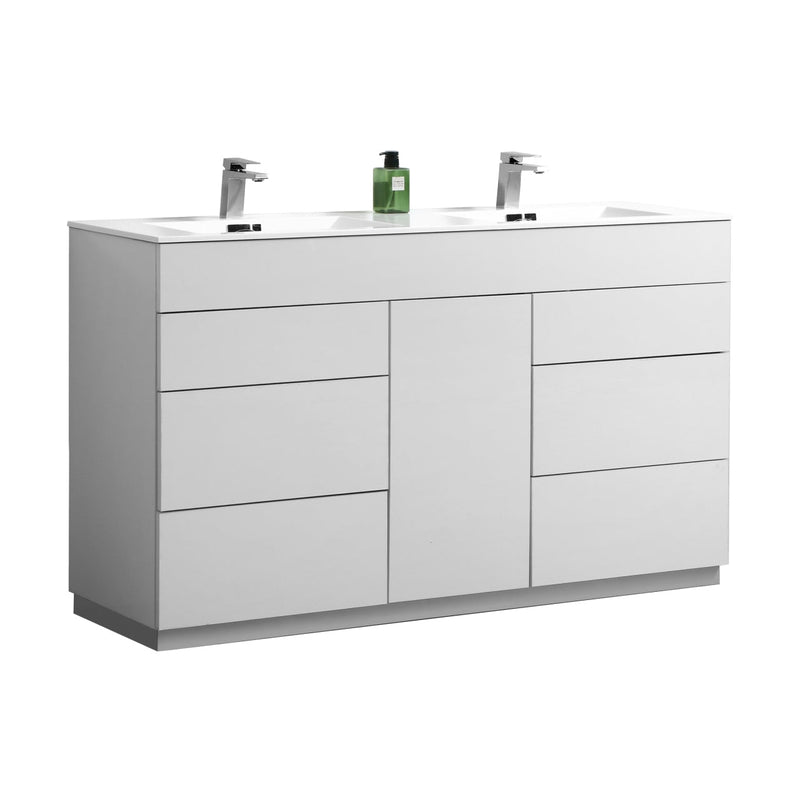 Kube Bath Milano 60" Double Sink High Gloss White Modern Bathroom Vanity - KFM60D-GW