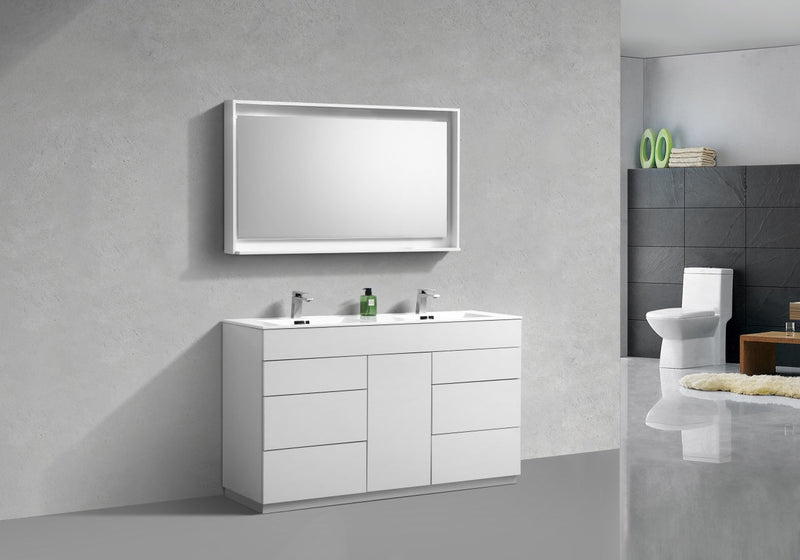 Kube Bath Milano 60" Double Sink High Gloss White Modern Bathroom Vanity - KFM60D-GW
