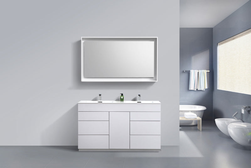 Kube Bath Milano 60" Double Sink High Gloss White Modern Bathroom Vanity - KFM60D-GW