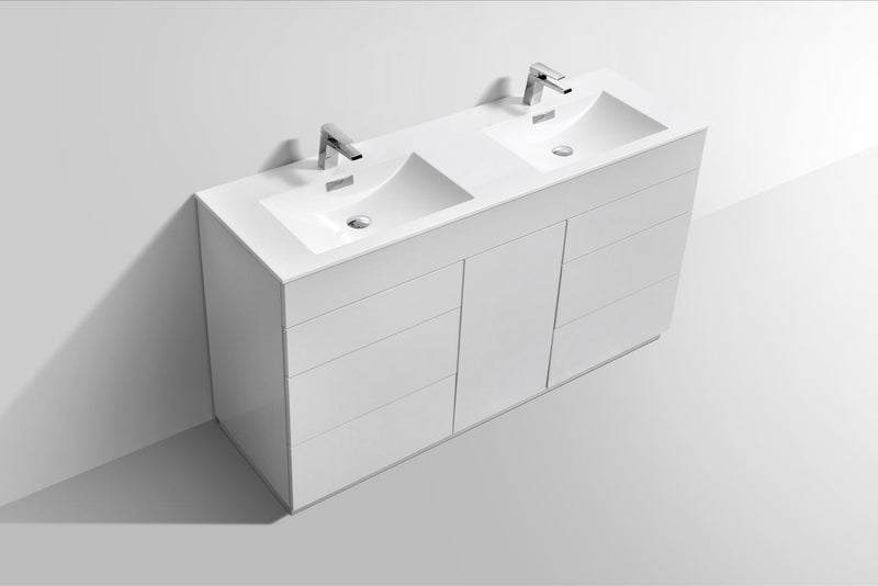 Kube Bath Milano 60" Double Sink High Gloss White Modern Bathroom Vanity - KFM60D-GW