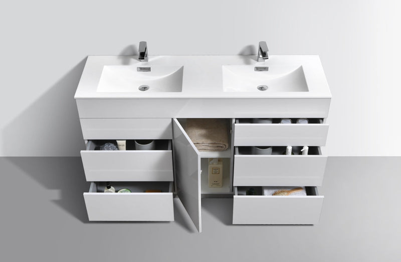 Kube Bath Milano 60" Double Sink High Gloss White Modern Bathroom Vanity - KFM60D-GW