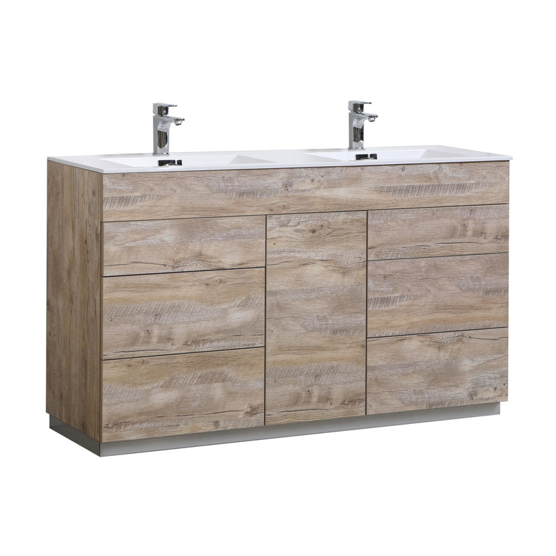 Kube Bath Milano 60" Double Sink Nature Wood Modern Bathroom Vanity - KFM60D-NW