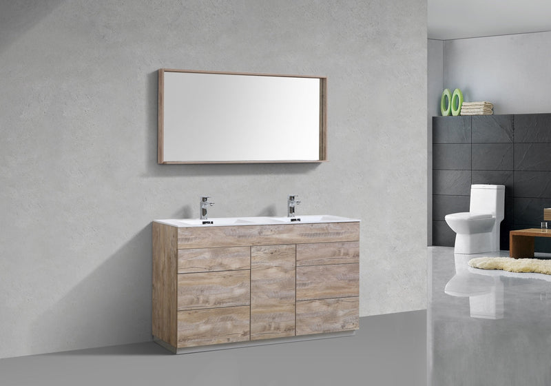 Kube Bath Milano 60" Double Sink Nature Wood Modern Bathroom Vanity - KFM60D-NW