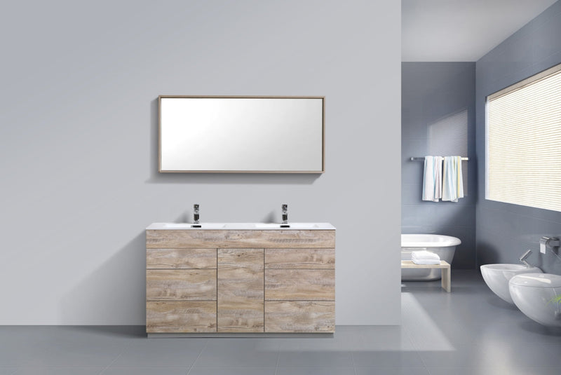 Kube Bath Milano 60" Double Sink Nature Wood Modern Bathroom Vanity - KFM60D-NW