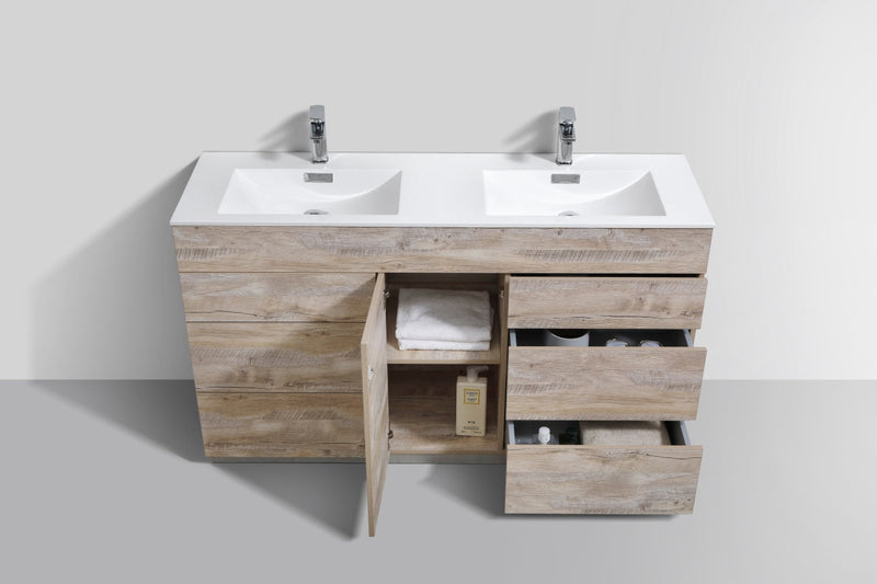 Kube Bath Milano 60" Double Sink Nature Wood Modern Bathroom Vanity - KFM60D-NW
