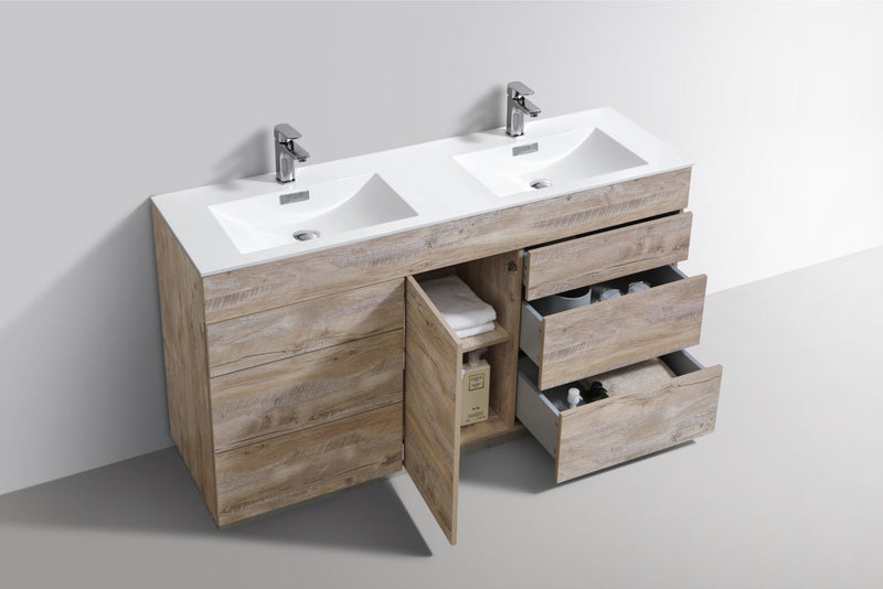 Kube Bath Milano 60" Double Sink Nature Wood Modern Bathroom Vanity - KFM60D-NW