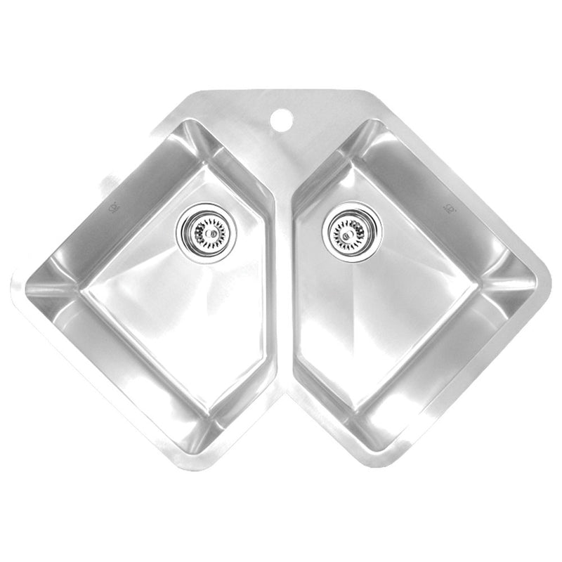 Pearl KILO 33" Double Equal Undermount Corner Kitchen Sink – Stainless Steel – GBD347