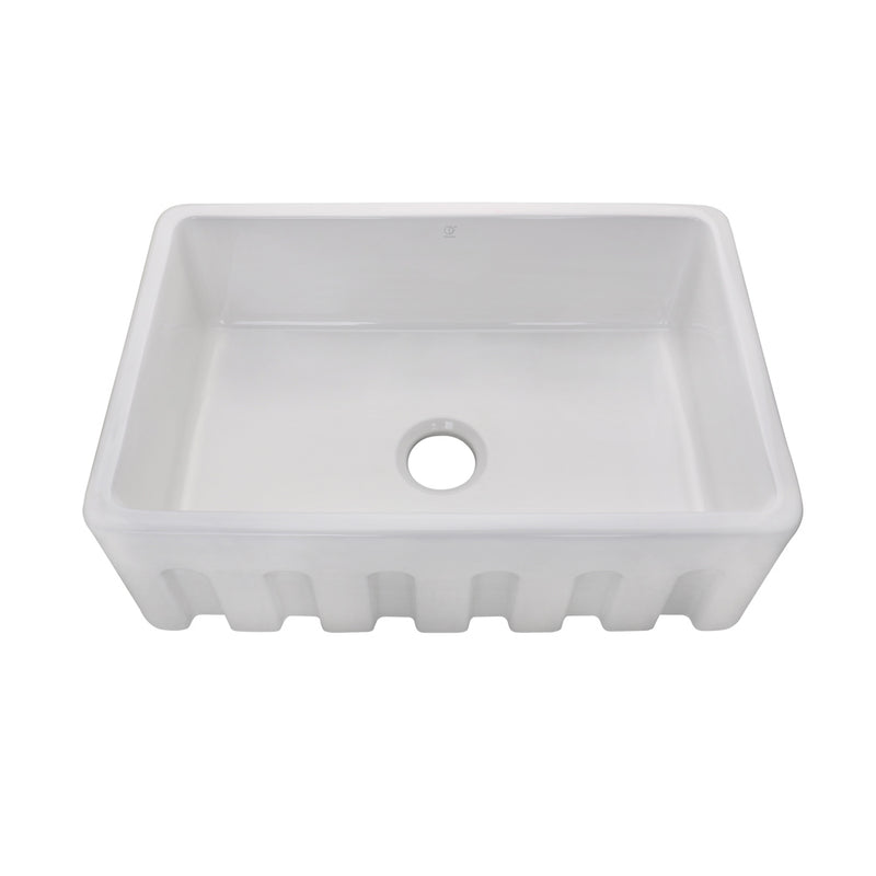 Pearl KINGSTON-PG30 30" Single Bowl Apron Front Kitchen Sink – White Fireclay w/ Grid – GBP302010G