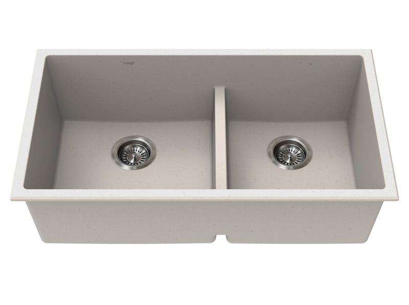 Vogt Villach GS 32" Low-Divide Offset Double-Bowl Vogranite Kitchen Sink – Sand Dune – KS.3218.VL06G-61