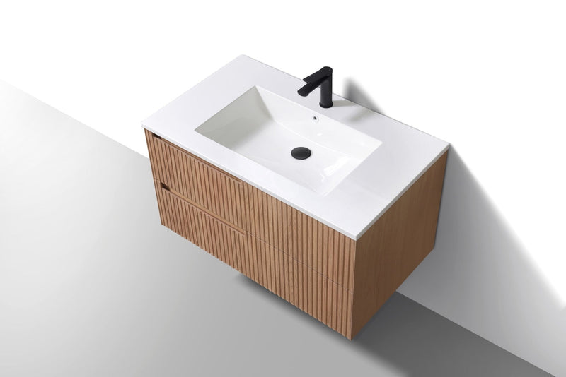 Kube Bath FIORE 36'' Left Hand Wall Mount Cabinet Oak Wood - KSW36L-OAKWOOD