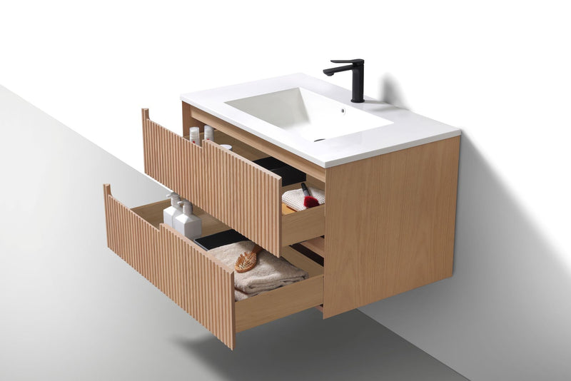 Kube Bath FIORE 36'' Left Hand Wall Mount Cabinet Oak Wood - KSW36L-OAKWOOD