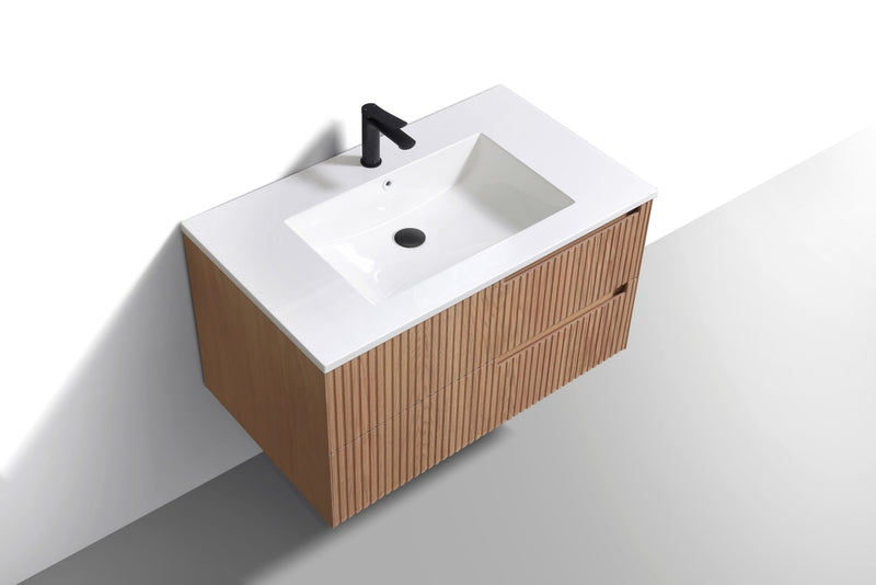 Kube Bath FIORE 36'' Right Hand Wall Mount Cabinet Oak Wood - KSW36R-OAKWOOD