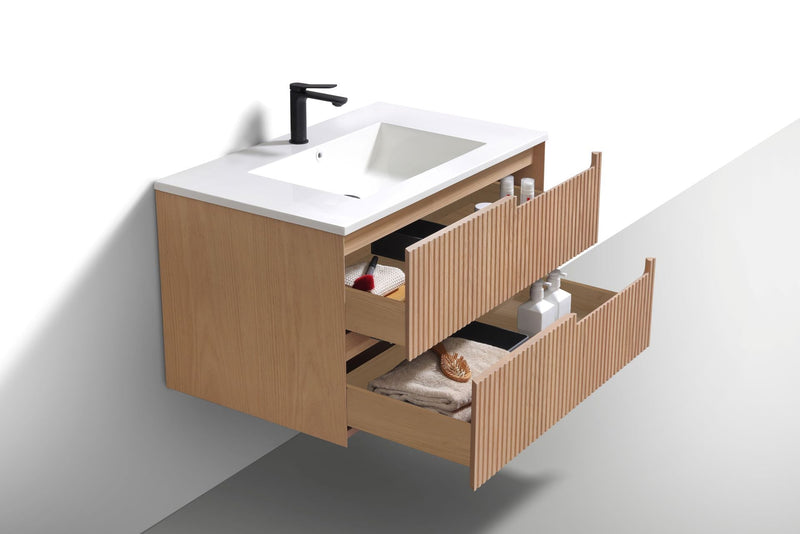 Kube Bath FIORE 36'' Right Hand Wall Mount Cabinet Oak Wood - KSW36R-OAKWOOD