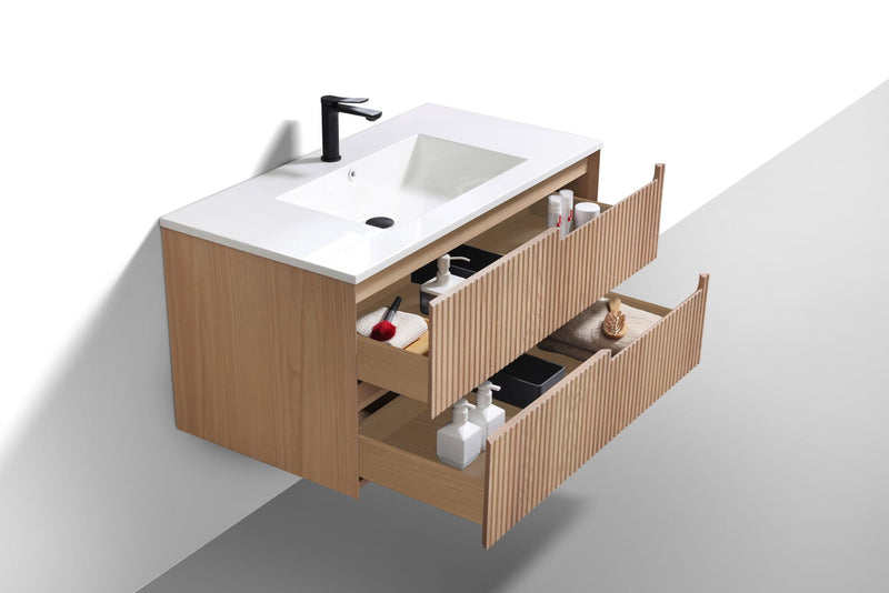 Kube Bath FIORE 40'' Wall Mount Cabinet Oak Wood - KSW40-OAKWOOD