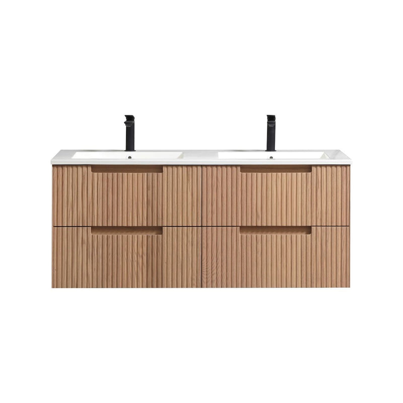 Kube Bath FIORE 48'' Double Sink Wall Mount Cabinet Oak Wood - KSW48D-OAKWOOD