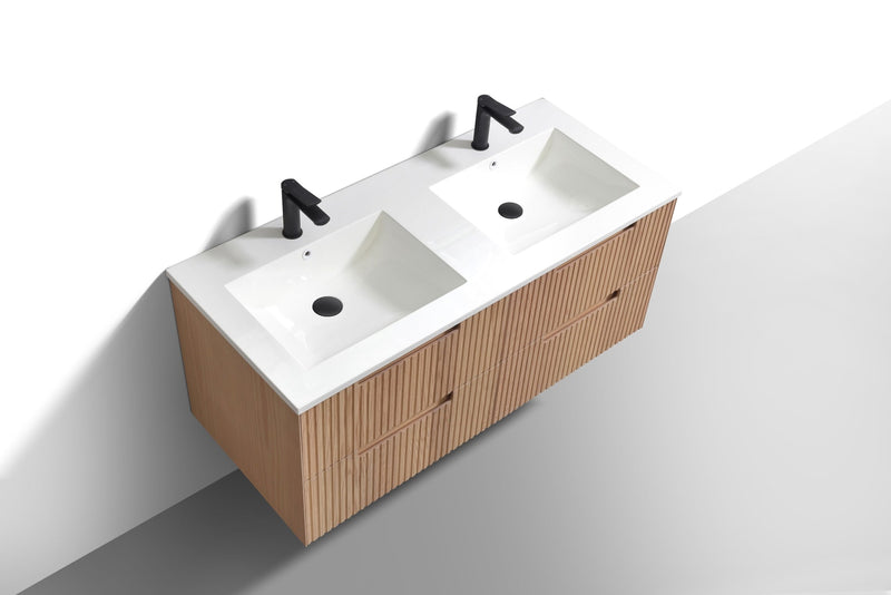 Kube Bath FIORE 48'' Double Sink Wall Mount Cabinet Oak Wood - KSW48D-OAKWOOD