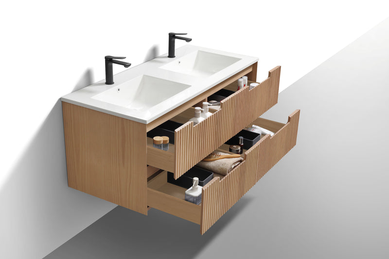 Kube Bath FIORE 48'' Double Sink Wall Mount Cabinet Oak Wood - KSW48D-OAKWOOD