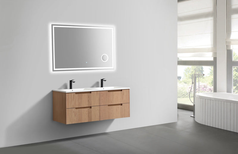 Kube Bath FIORE 48'' Double Sink Wall Mount Cabinet Oak Wood - KSW48D-OAKWOOD