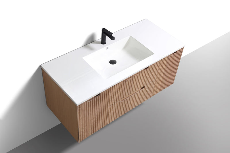 Kube Bath FIORE 48'' Single Sink Wall Mount Cabinet Oak Wood - KSW48S-OAKWOOD
