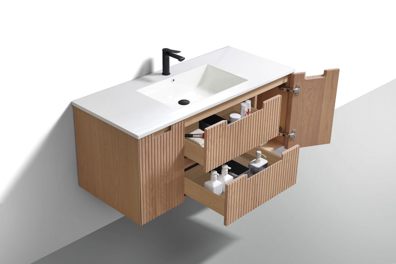 Kube Bath FIORE 48'' Single Sink Wall Mount Cabinet Oak Wood - KSW48S-OAKWOOD