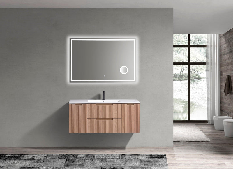Kube Bath FIORE 48'' Single Sink Wall Mount Cabinet Oak Wood - KSW48S-OAKWOOD