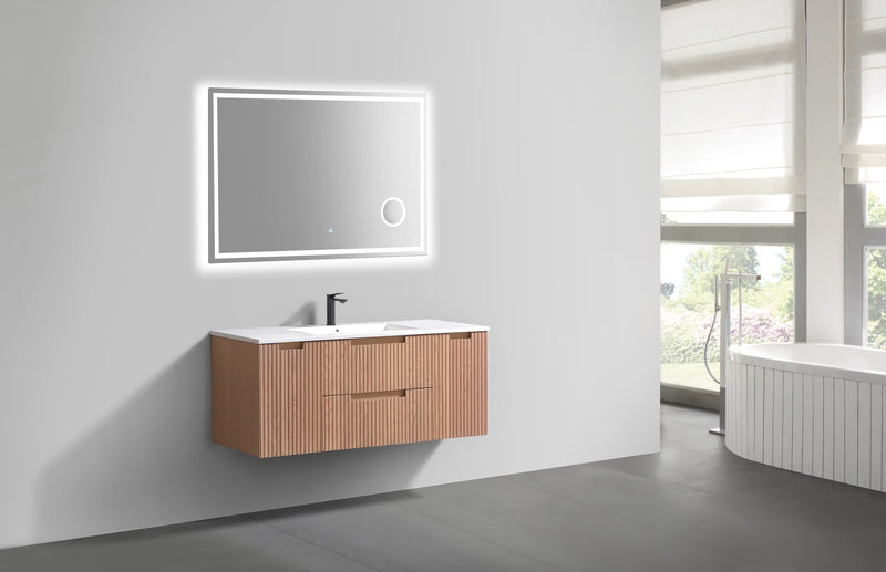 Kube Bath FIORE 48'' Single Sink Wall Mount Cabinet Oak Wood - KSW48S-OAKWOOD