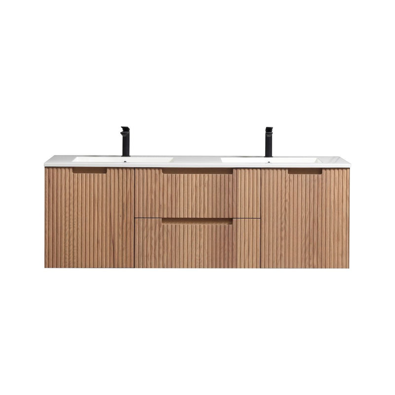 Kube Bath FIORE 60'' Double Sink Wall Mount Cabinet Oak Wood - KSW60D-OAKWOOD