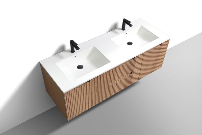 Kube Bath FIORE 60'' Double Sink Wall Mount Cabinet Oak Wood - KSW60D-OAKWOOD
