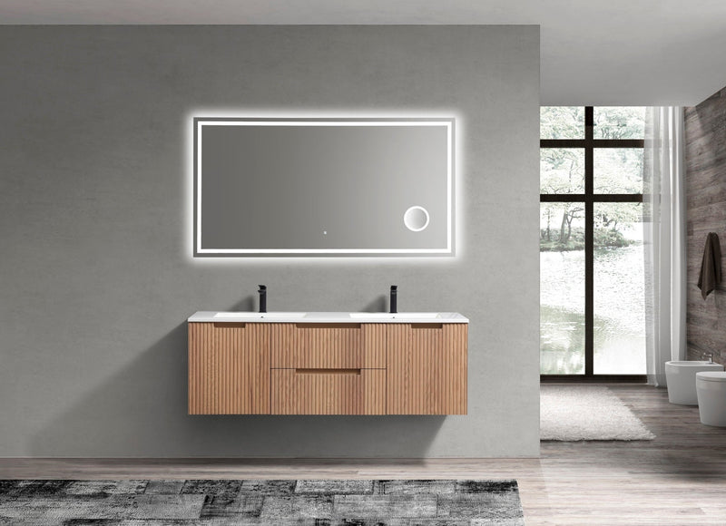 Kube Bath FIORE 60'' Double Sink Wall Mount Cabinet Oak Wood - KSW60D-OAKWOOD